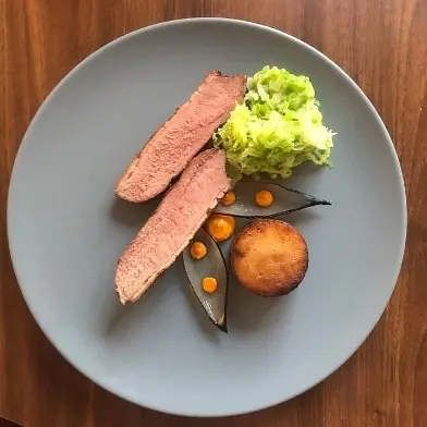 creation thumb for Duck breast, burnt shallots and butternut squash puree