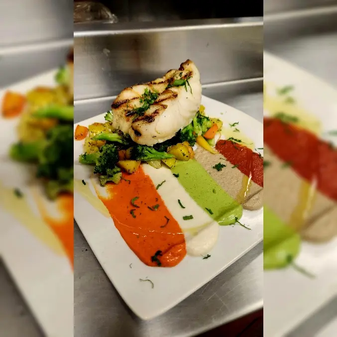 creation thumb for chilean sea bass with deconstructed ratatouille purees