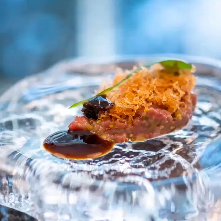 creation thumb for Beef Tartare, Belgian Beer Glace, and Potato Chips