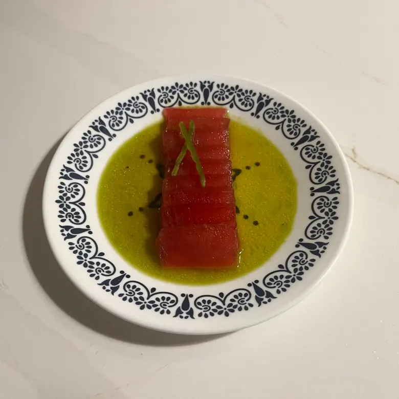 creation thumb for Tuna Crudo, Citrus Basil Dressing, Snap Pea Garnish