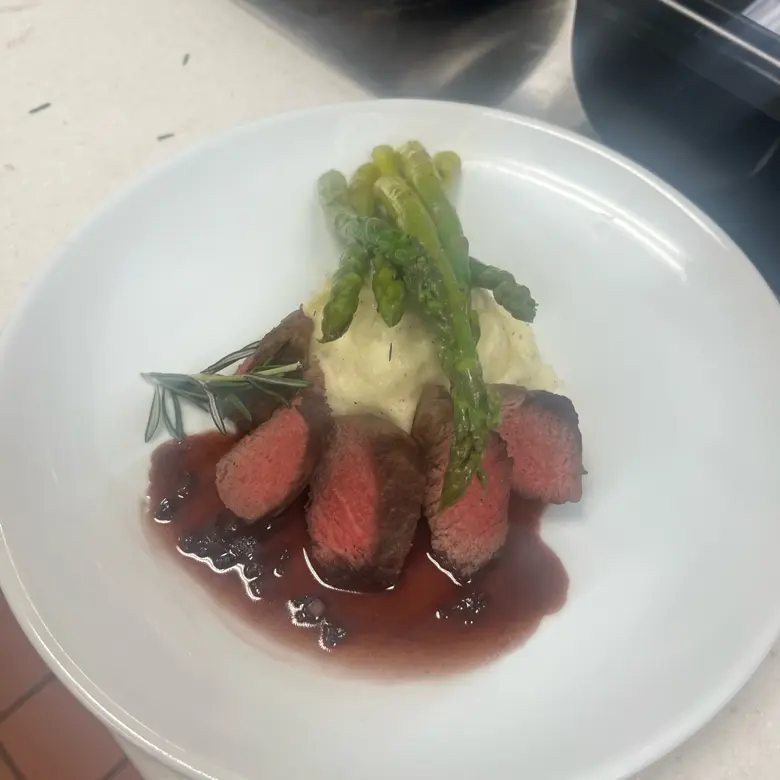 creation thumb for Filet Mignon, Red Wine Demi, Garlic Mash, Lemon Asparagus