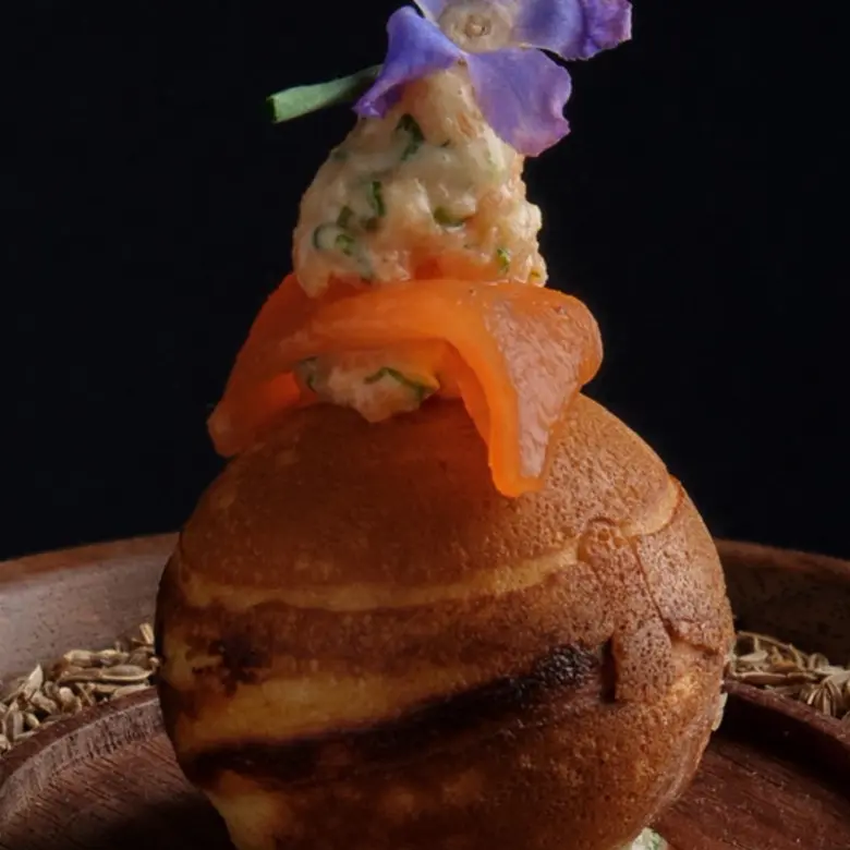 creation thumb for Danish pancake “æbleskiver” with hot-smoked trout