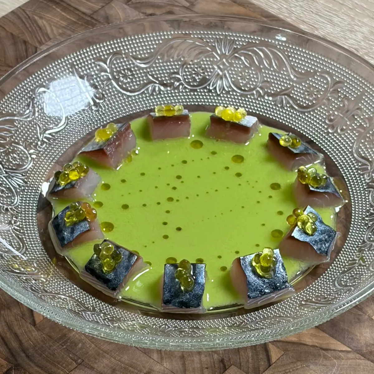creation thumb for Marinated Mackerel with Green Apple Gazpacho