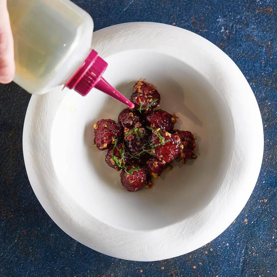 creation thumb for Raspberries dressed with Pistachio and Mint