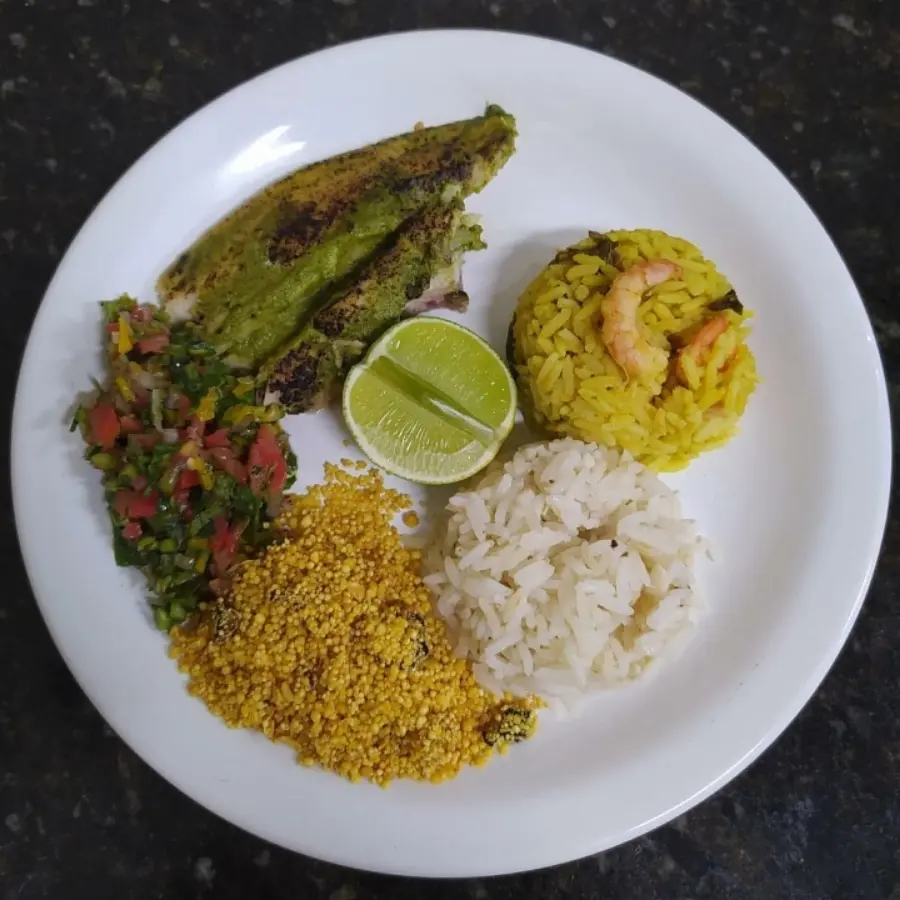 creation thumb for Tambaqui in Amazonian pesto, jambu vinaigrette salad, brazilian nut rice and Paraense rice and banana flour with uarini flour.