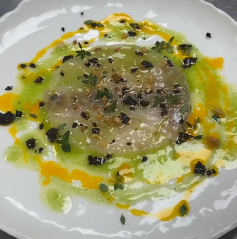 creation thumb for Seabass crudo with cucumber and ginger vinaigrette