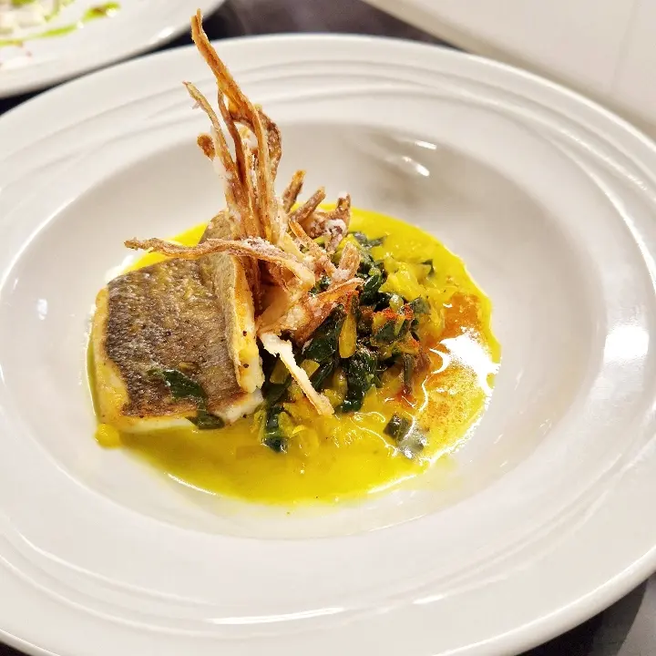 creation thumb for Seabass,spinach,fennel and saffron sauce