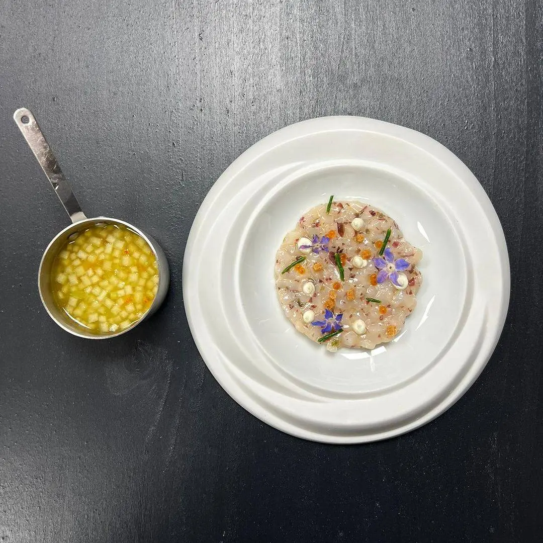 creation thumb for Scallop Walnut Tartar with Tarragon Vinegar, Apple, Seaweed
