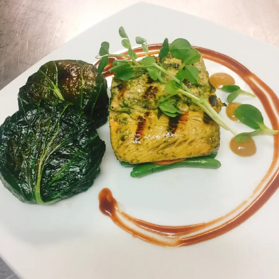 creation thumb for Seared kingklip with spinach leaf and roasted butternut filled parcels