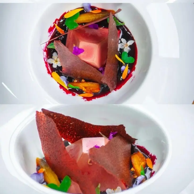 creation thumb for Mousse de Beterragas , salsa de vino & papel de beterraga
