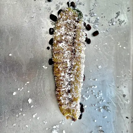creation thumb for Bottarga of sea bass with coffee.