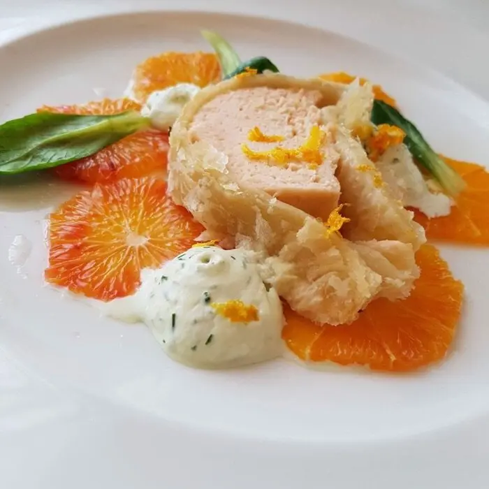 creation thumb for Lachsterrine auf Blutorangen-Carpaccio mit Dill Espuma