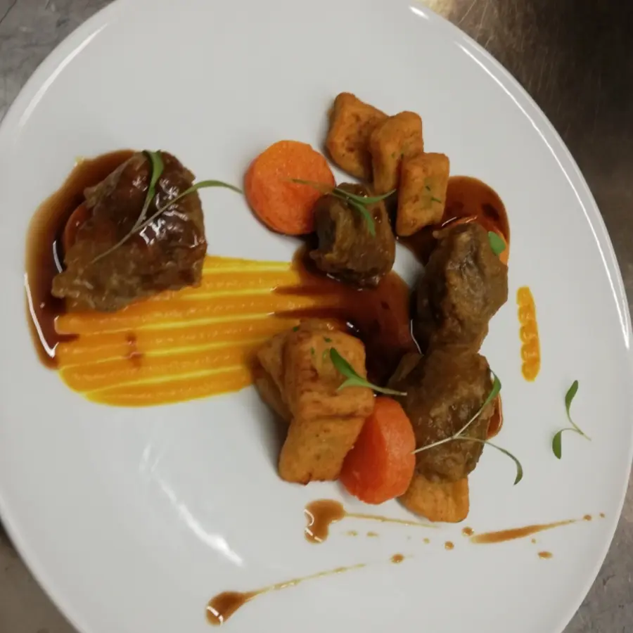 creation thumb for Slow cooked Pork cheek sweet potato gnocchi and orange sauce