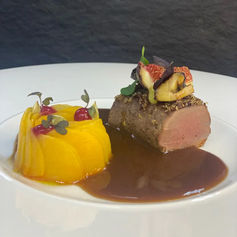 creation thumb for Pumpkin ratatouille, venison loin, coffe crips, beet jam