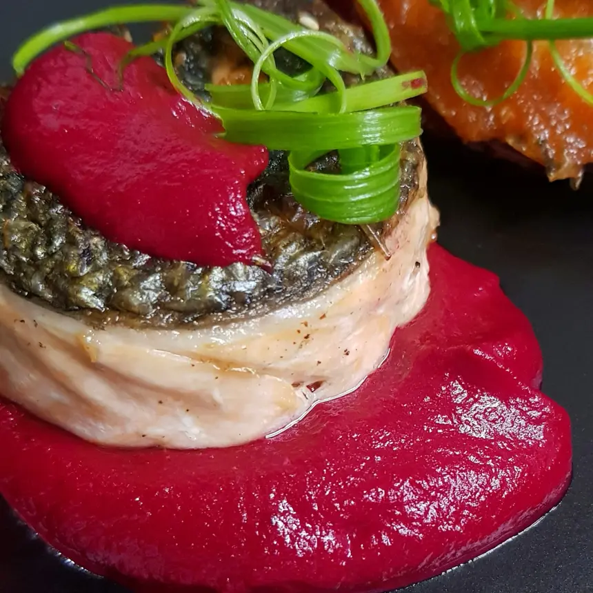 creation thumb for Salmon w/ red beet Cream