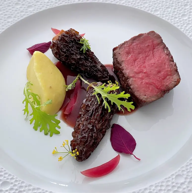creation thumb for Filet Mignon, Sweet Potatoes, Morels & Red Wine Sauce