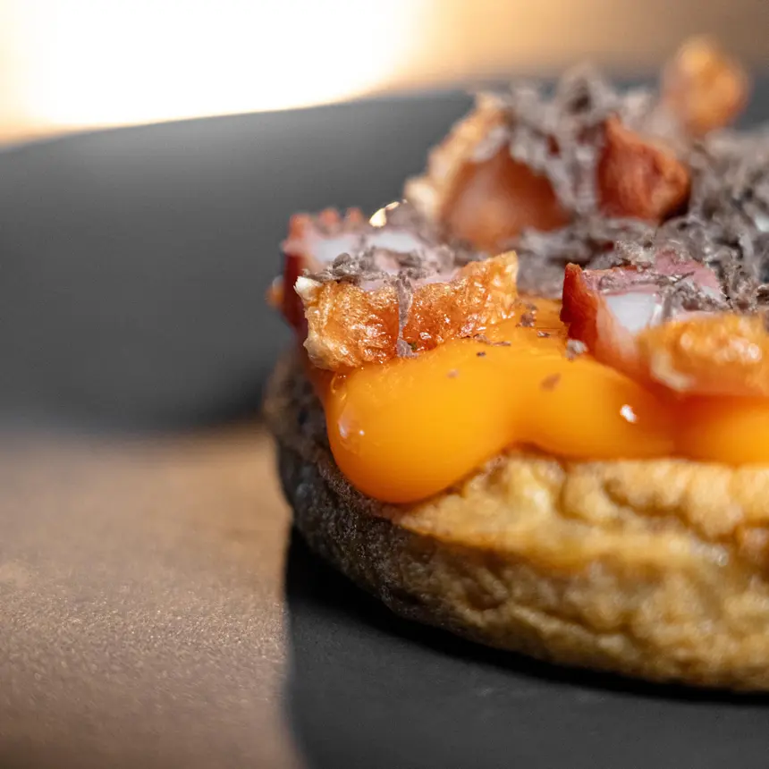 creation thumb for Potato Omelette with Yolk Sauce, Pork Belly & Truffle