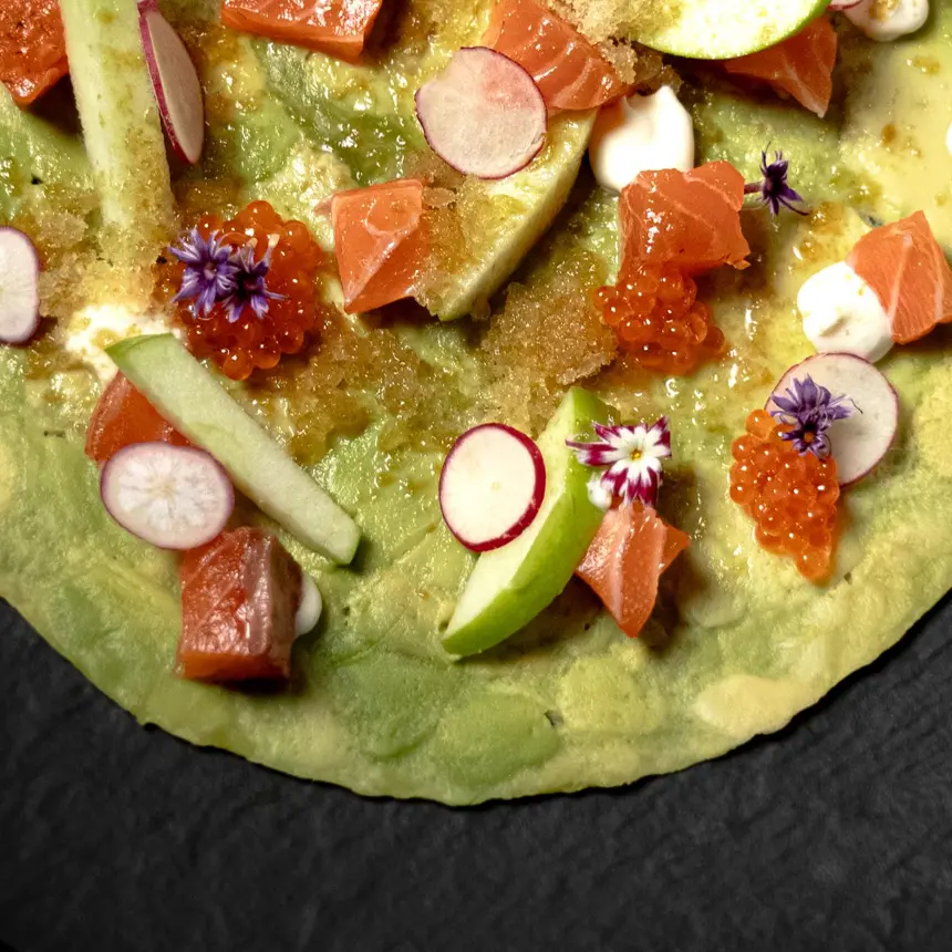 creation thumb for Avocado & Salmon Carpaccio with Apple and Mint Granita