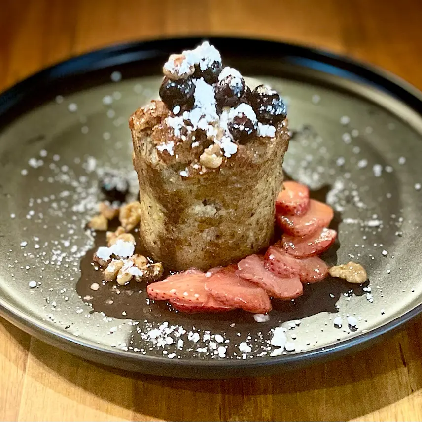 creation thumb for Vegan Fried Banana Bread with sugared fruit