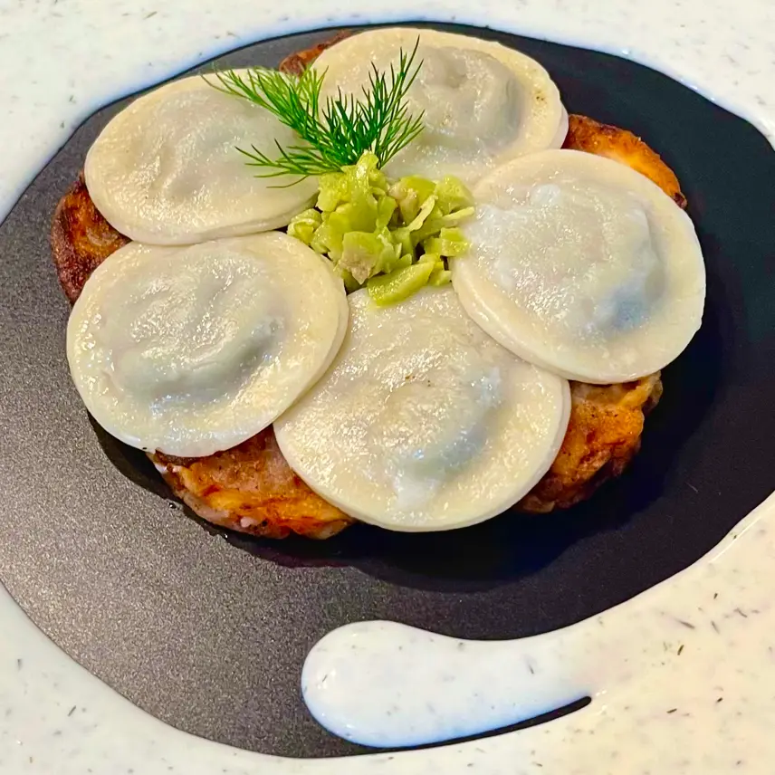 creation thumb for Garden fried tomato with fresh ravioli (vegan)