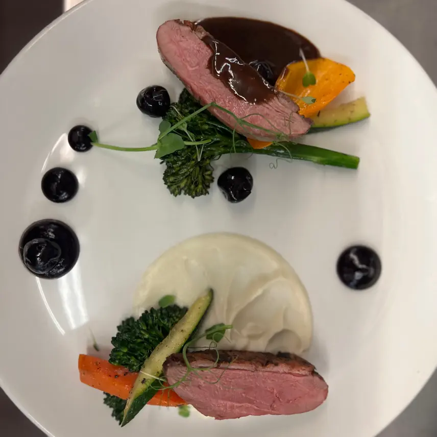 creation thumb for Seared duck , parsnips purée blueberry concevra 