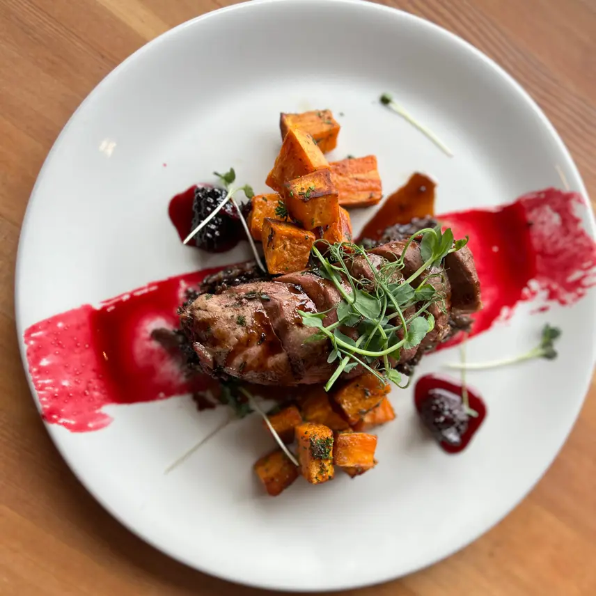 creation thumb for Duck two way , beluga lentil , sweet potato , b berrygastric