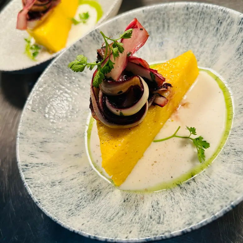 creation thumb for Polenta, radicchio with vermouth, taleggio fondue