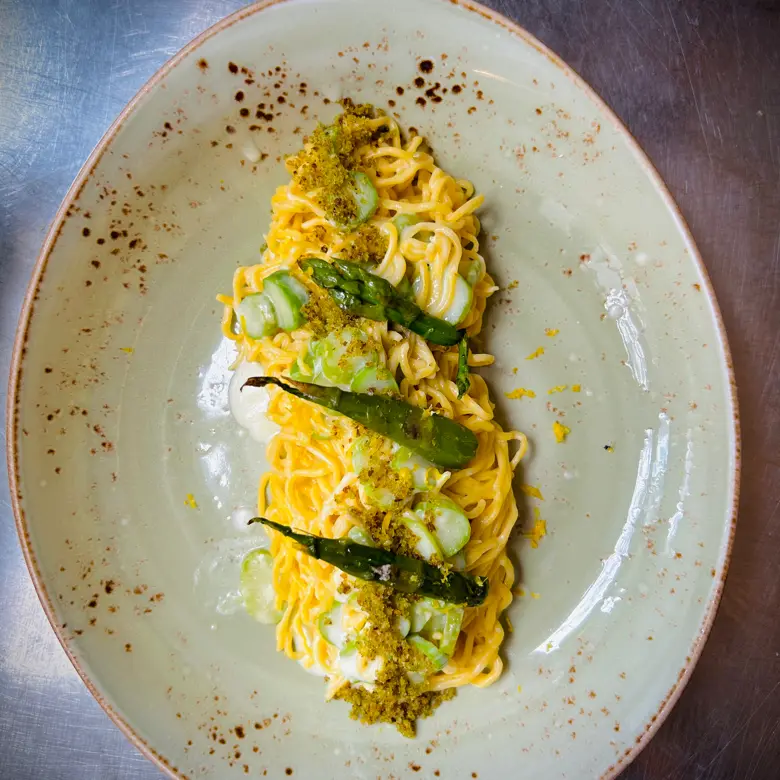 creation thumb for Tagliolini with green asparagus, taleggio fondue and lemon
