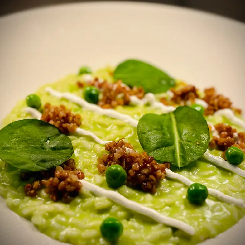 creation thumb for Risotto with peas, buckwheat, goat's cheese
