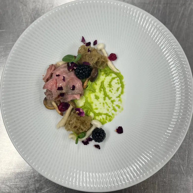 creation thumb for Deer saddle/beech mushrooms/blackberries/rose