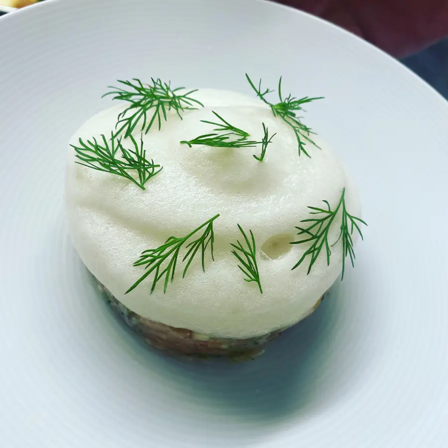 creation thumb for Tartare of brook trout with apple-mint espuma