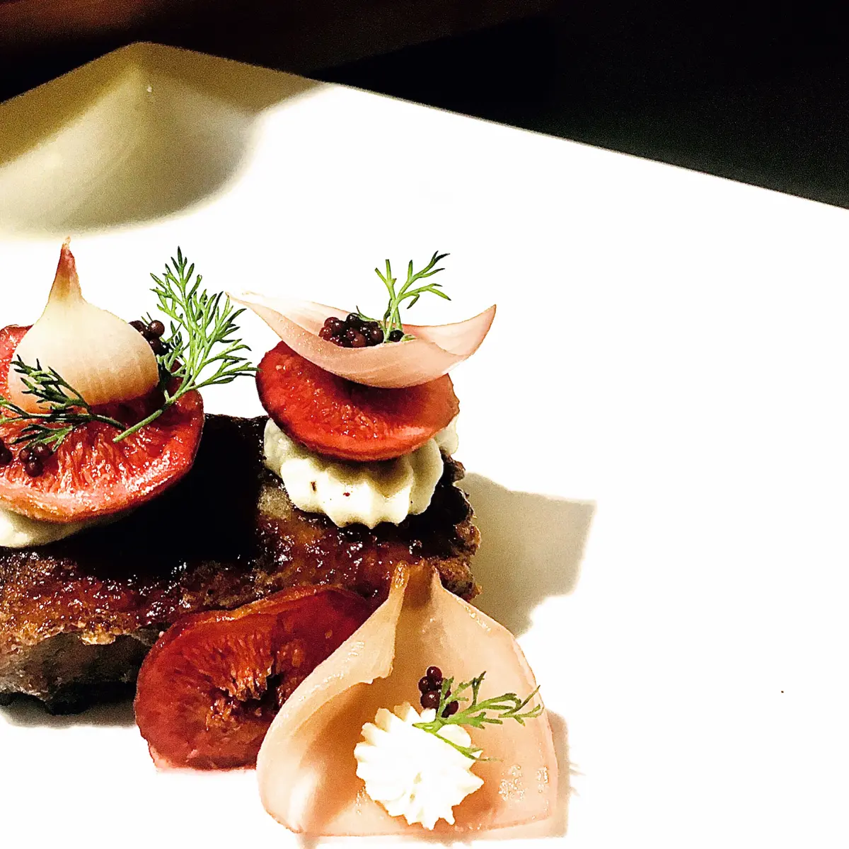 creation thumb for Duck confit breast caramelized with homemade fig jam,potato purée,fig and onion pickle