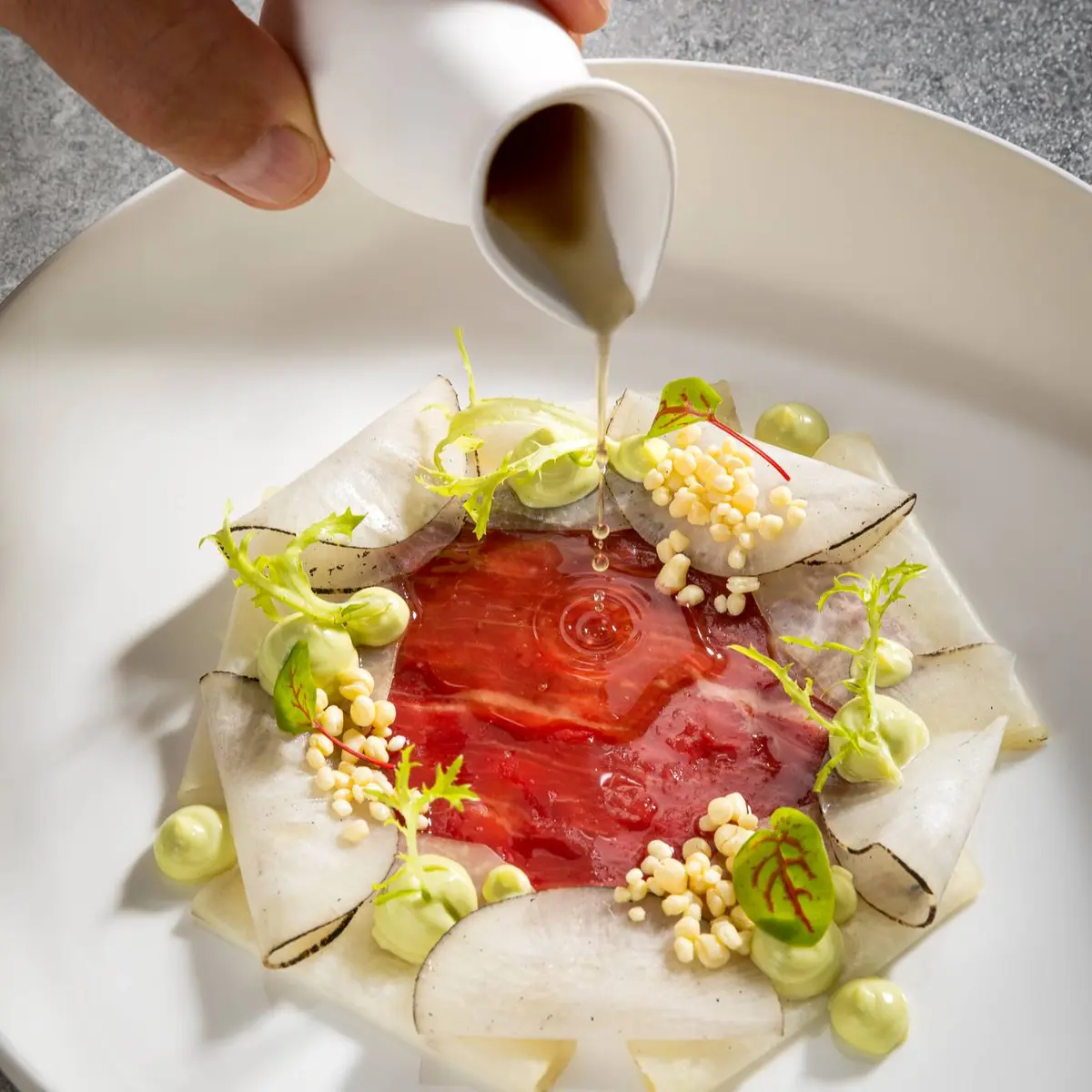 creation thumb for Beef Radish/Smoked Kohlrabi/Grape Seed Mayonnaise