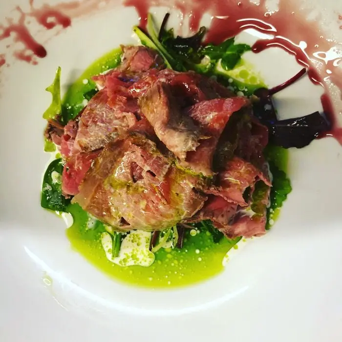 creation thumb for Roast-beef / basilikum-lemon - dressing / Granatäpfel-Sirup