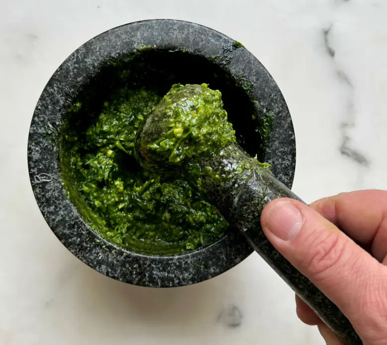 creation thumb for Wild garlic, hazelnut and pecorino sauce