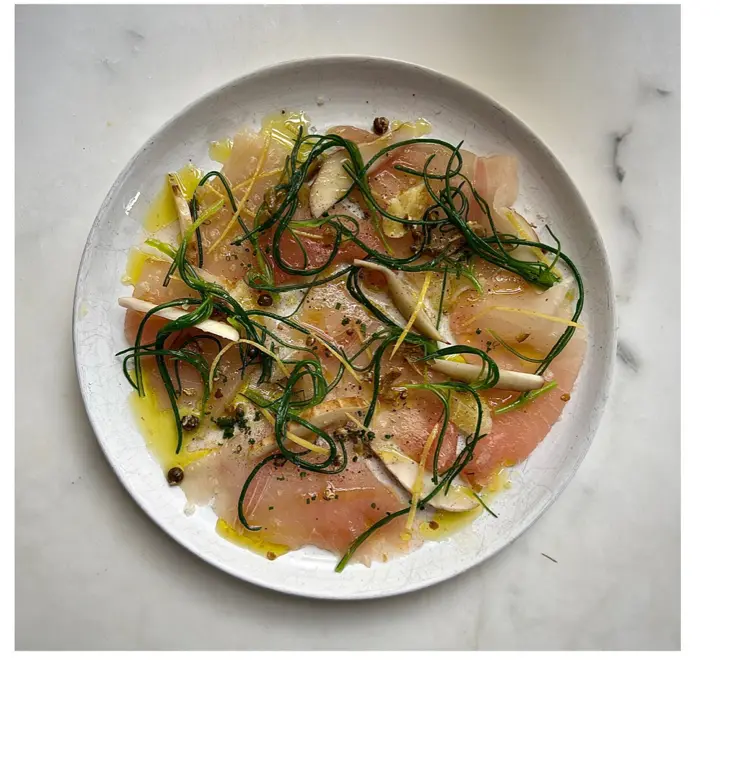 creation thumb for Albacore crudo, agretti, salted bergamot, green peppercorns