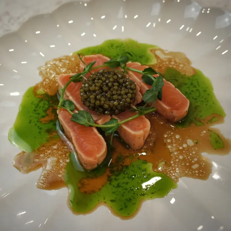 creation thumb for Salmon Tataki with Ponzu Sauce and Coriander Oil