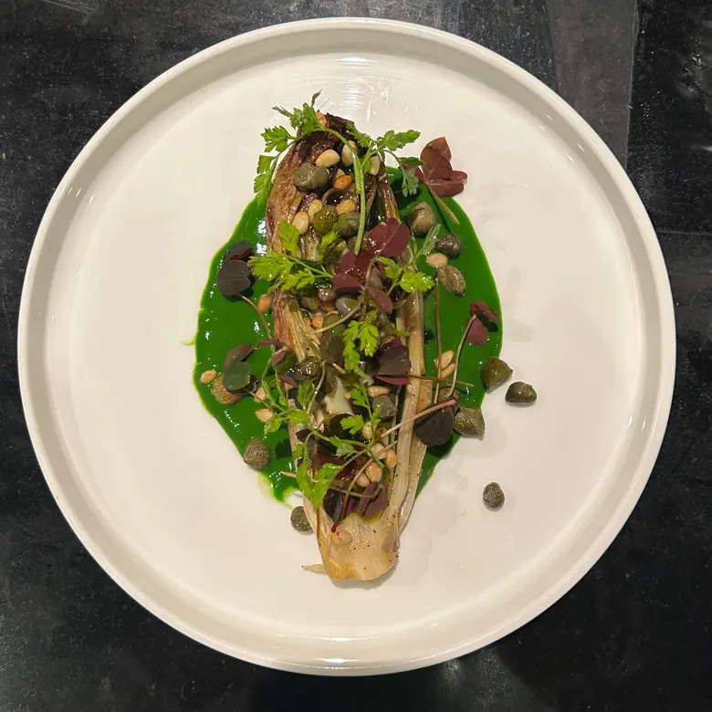 creation thumb for Braised endive meunière, parsley coulis