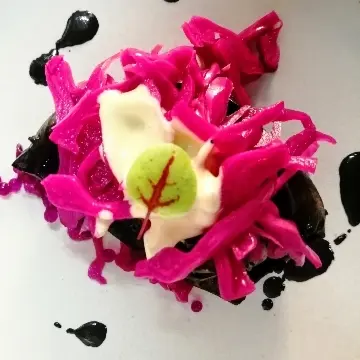 creation thumb for Cuttlefish, pink cabbage in brine and caper mayonnaise