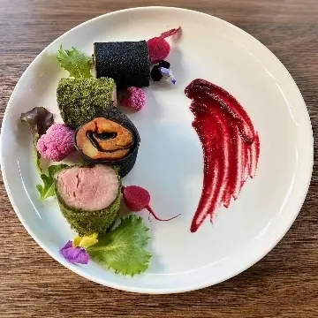 creation thumb for Tenderloin in herbal crumbs, pancake with mashed potato, beetroot souce