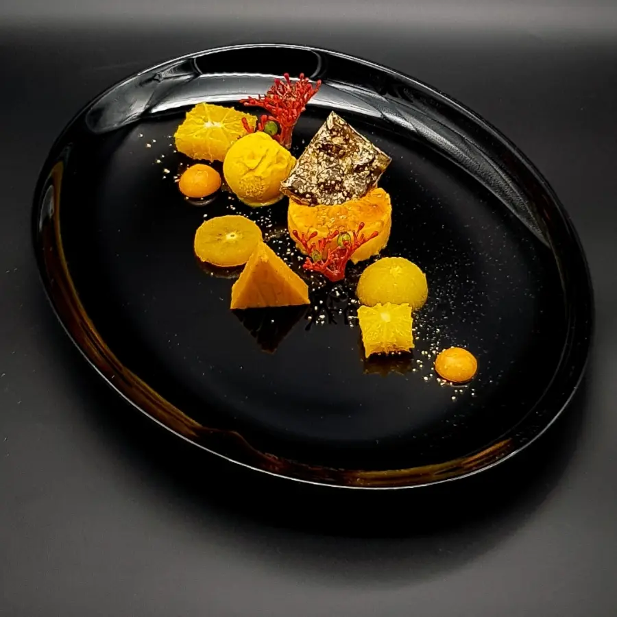 creation thumb for Kürbis - Safran - Eis / Kürbis - Crème-brulée / Kürbis - Orangen - Moos / confierte Orangen / gesalzenes Orangen - Karamell / Kürbiskern - Krokant