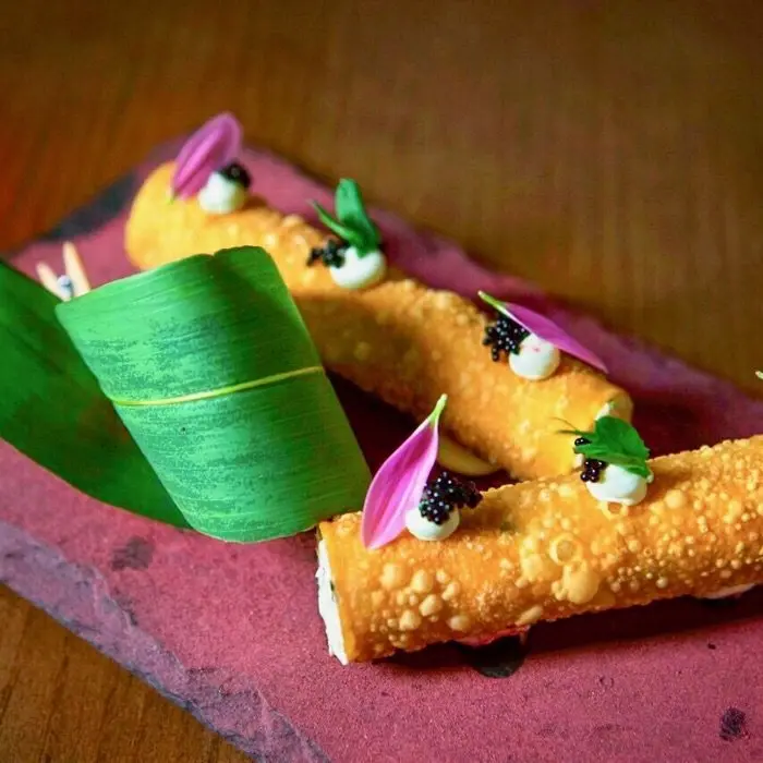creation thumb for Cannoli with shrimps and orange mousse