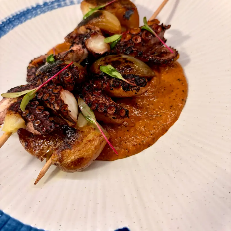 creation thumb for Octopus Skewers Over Romesco Sauce