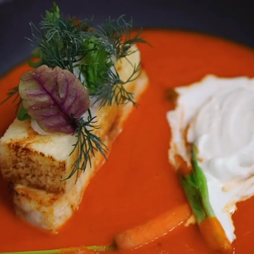 creation thumb for Borscht with fried sturgeon and brioche