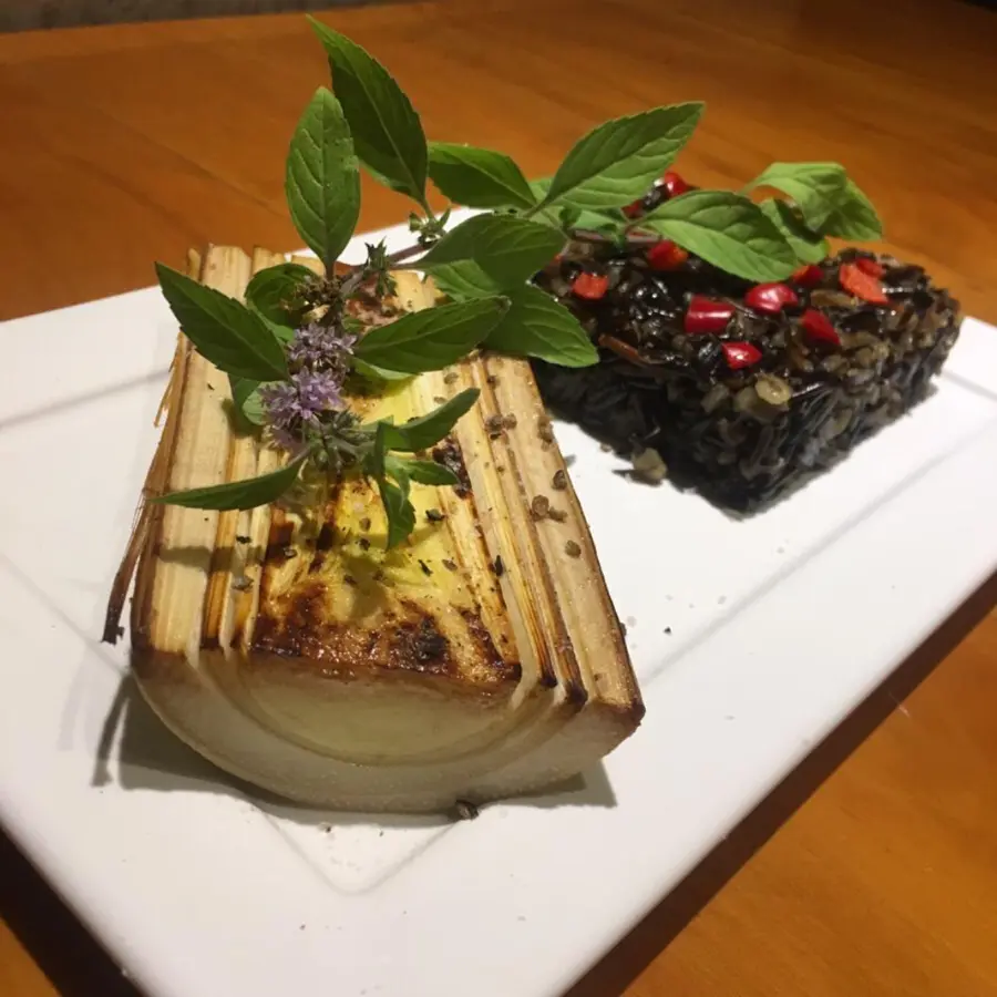 creation thumb for Black rice, grilled pupunha.