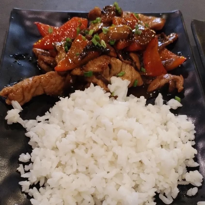 creation thumb for Pork in artisanal Teriyaki with vegetables and rice