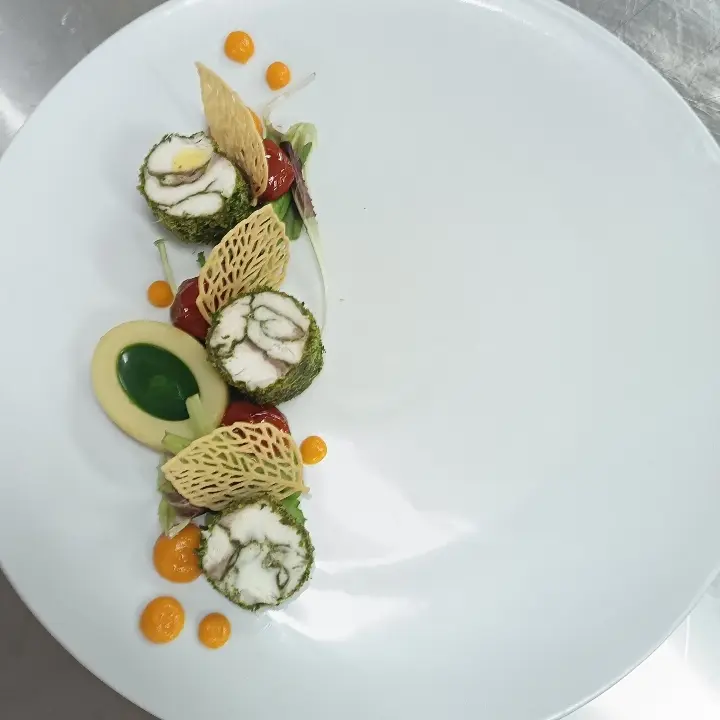 creation thumb for Mosaic of Gilthead Bream with Herb-Pistachio Crust & Tuile