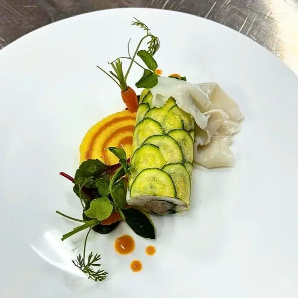 creation thumb for Sea Bream & Shrimp Cylinder with Cuttlefish Veil