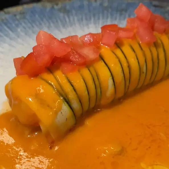creation thumb for Shrimp Zucchini Roll with Tomato-Lychee Sauce