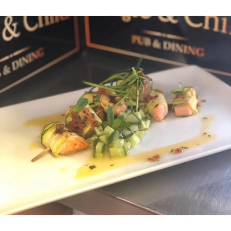 creation thumb for Salmon and courgette skewers with cucumber salad